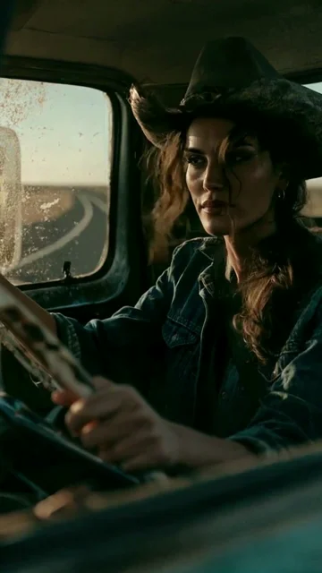Actual finished-video frame, shot 2: behind the wheel